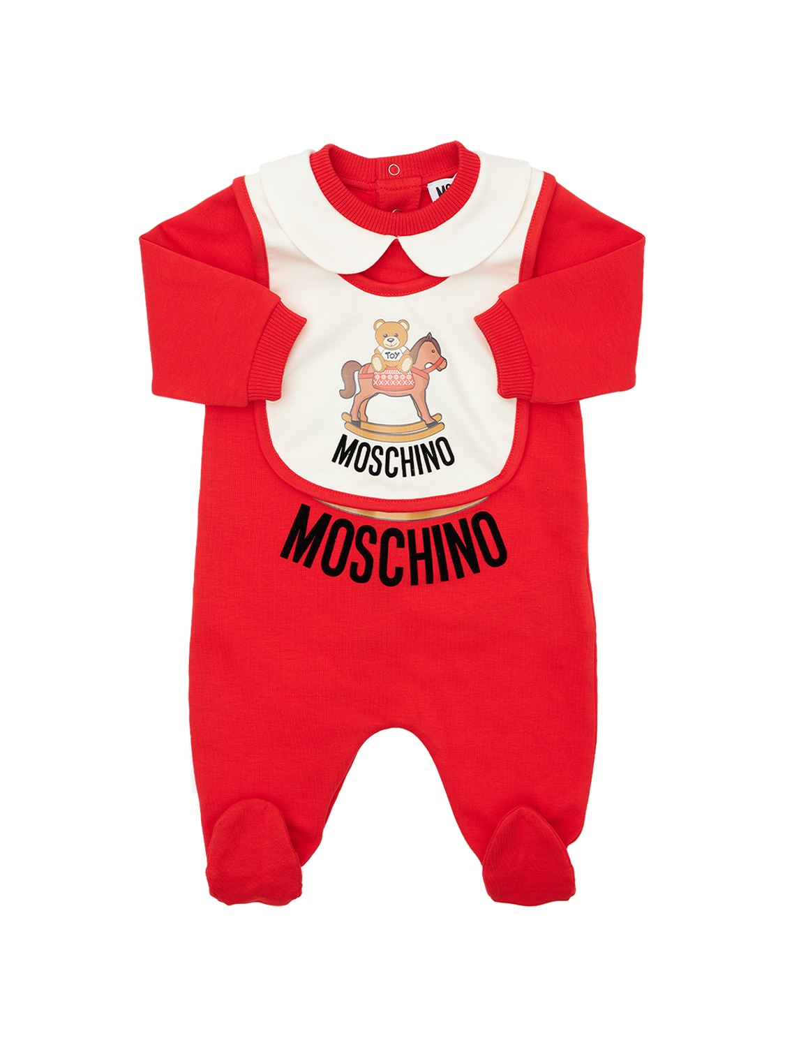 MOSCHINO TOY HORSE COTTON ROMPERS & BIBS,74I198114-NTAXMDK1