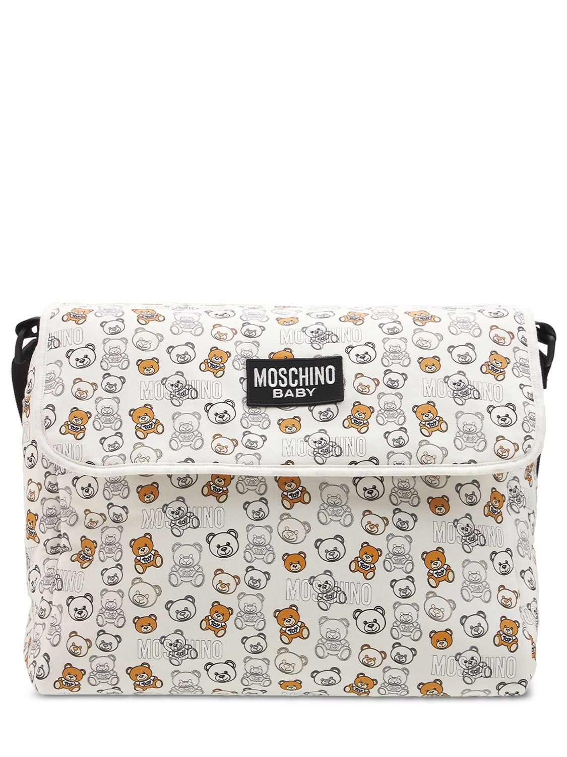 Moschino Kids' All Over Print Cotton Changing Bag & Mat In White