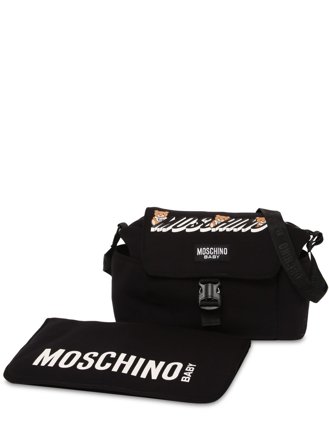 Moschino Kids' Printed Neoprene Changing Bag & Mat In Black