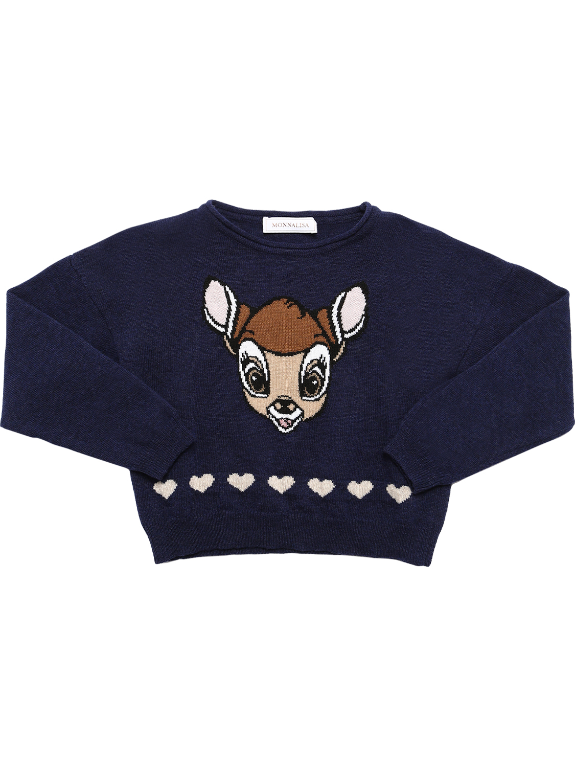 Monnalisa Intarsia Wool Knit Sweater In Navy