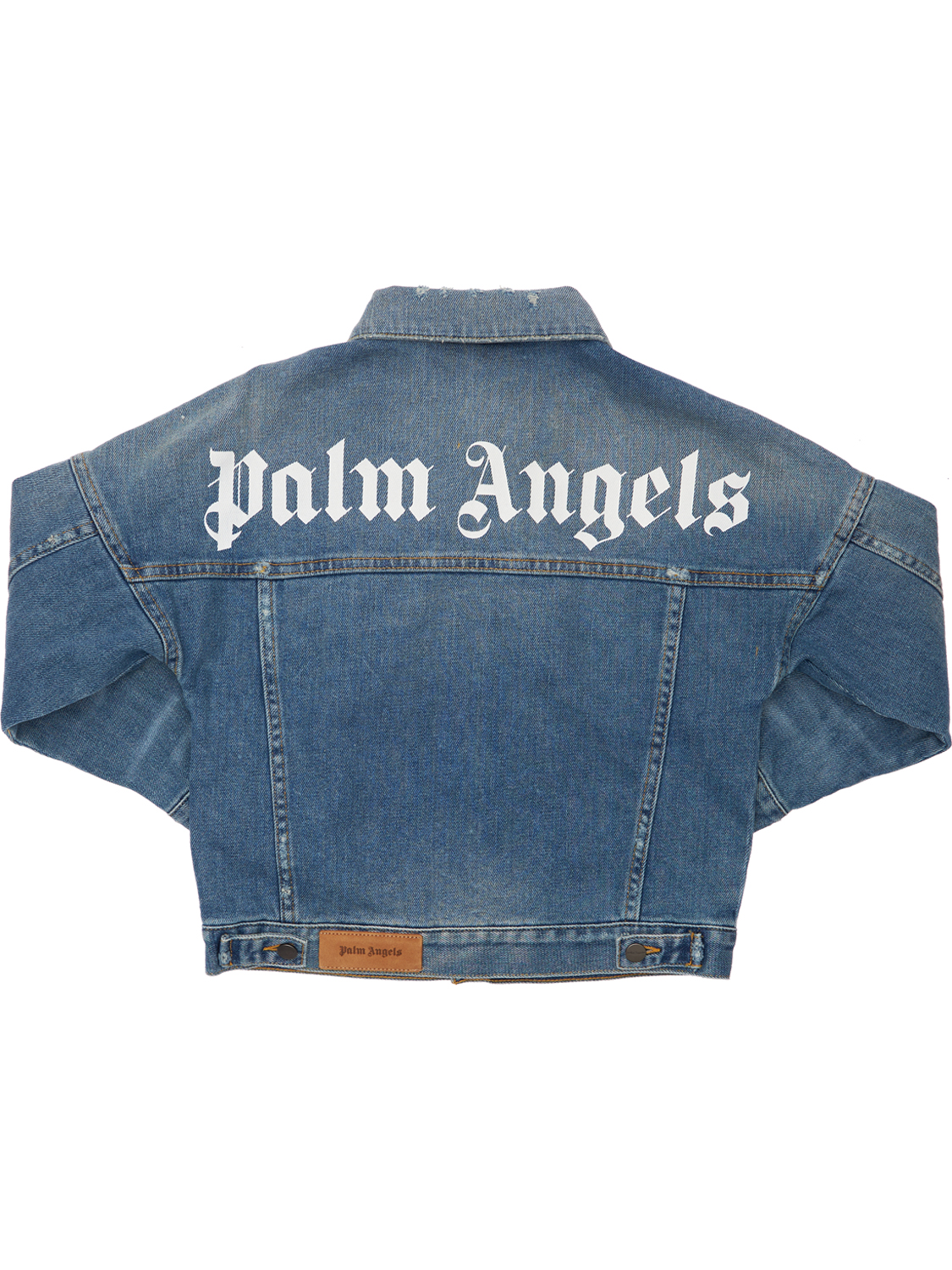 Palm Angels Blue Denim Jacket With White Print In Denim