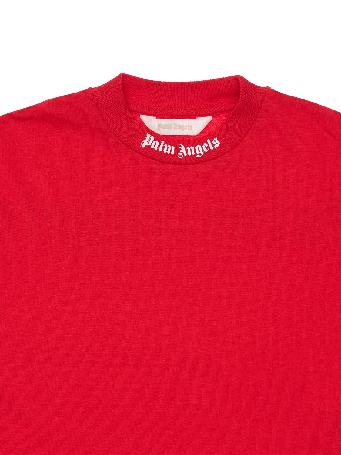 Logo Cotton T Shirt in Red - Palm Angels Kids