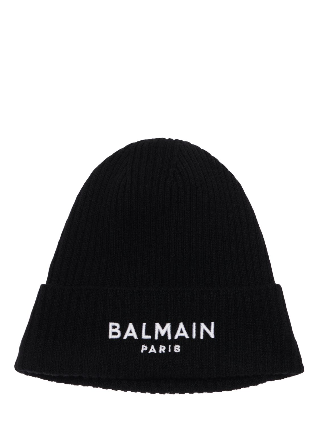 Balmain Teen Logo-embroidered Wool Beanie In Black
