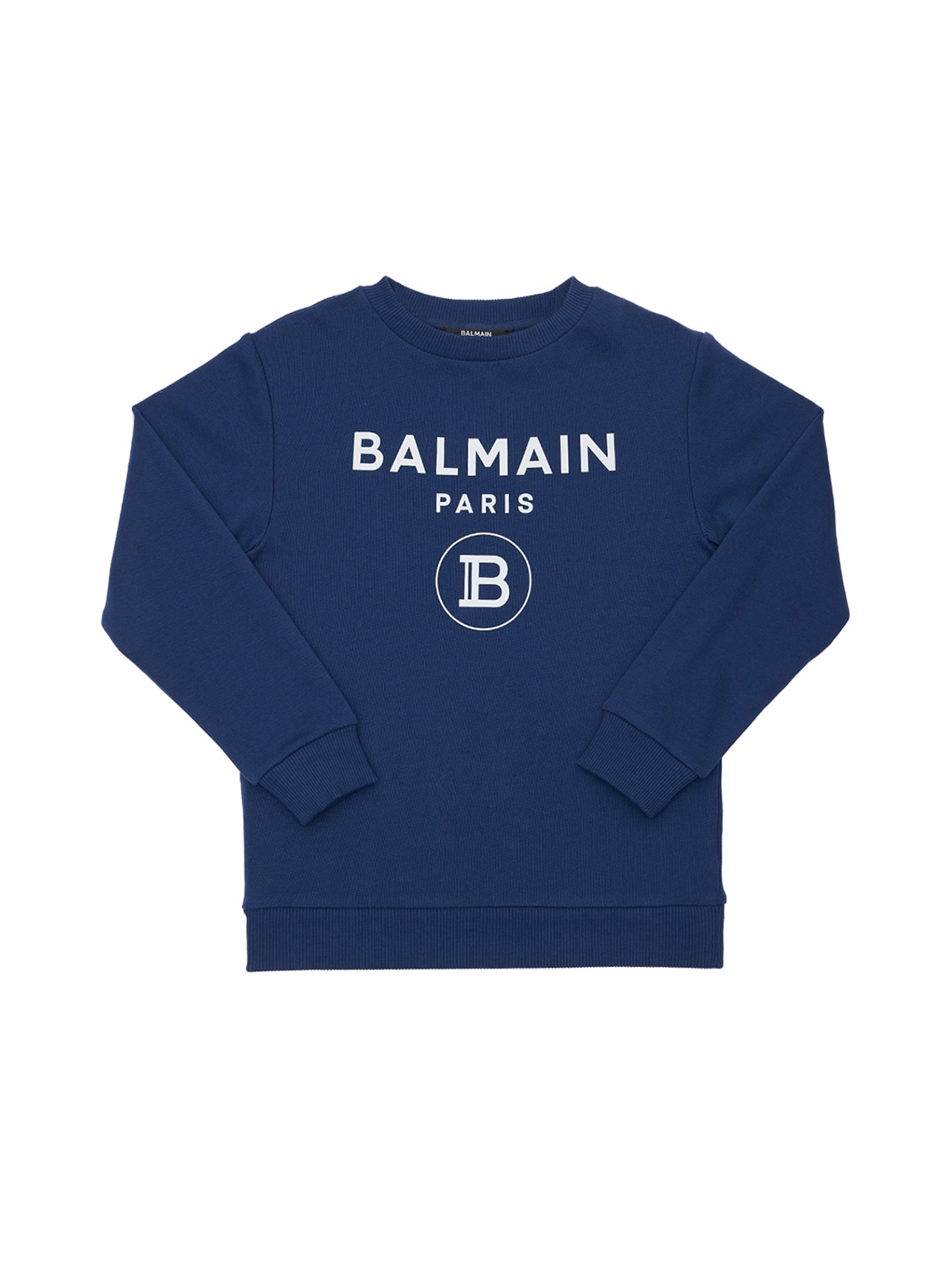 Balmain Kids' Logo Print Cotton Sweatshirt In Navy