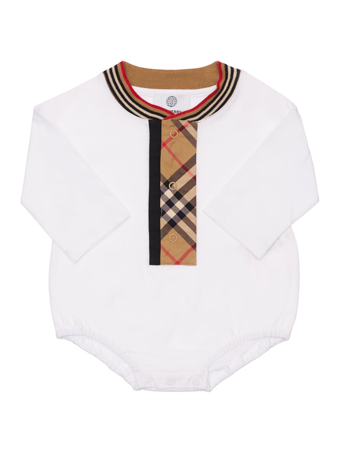 Burberry Babies' Cotton Bodysuit W/ Check Insert In White