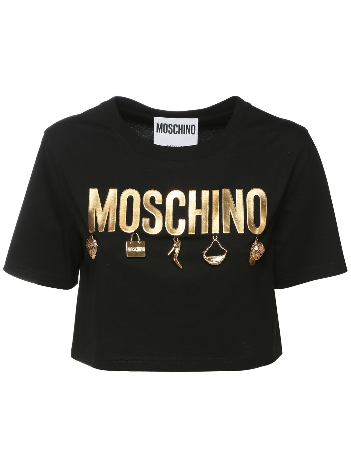 MOSCHINO CHARMS LOGO CROPPED T-SHIRT,74I1JW018-QTE1NTU1