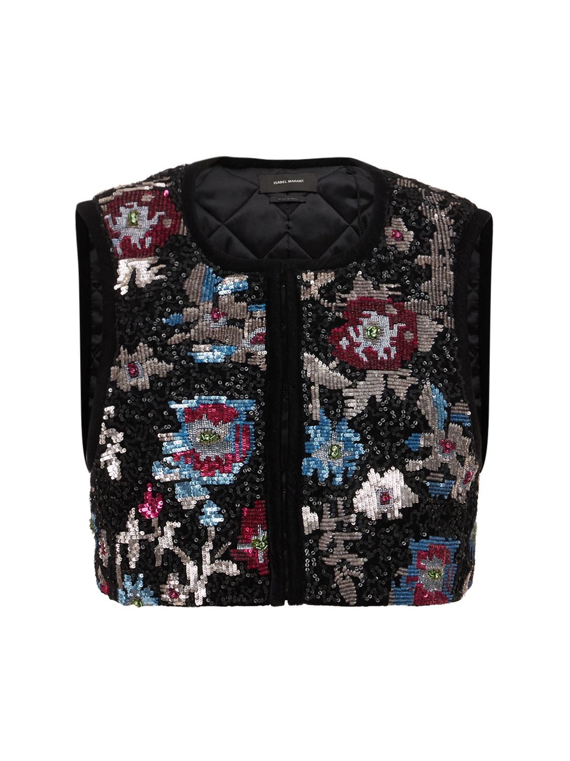 Isabel Marant Ginesaya Embroidered Shiny Velvet Vest In Black,multi ...