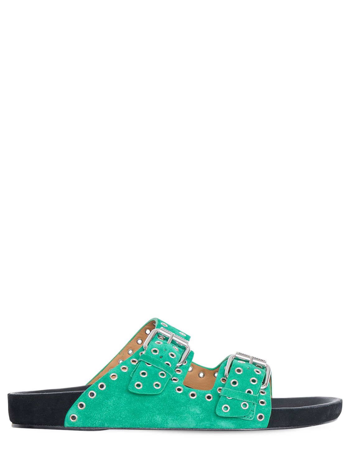 Isabel Marant 20mm Lennyo Studded Suede Slide Sandals In Green