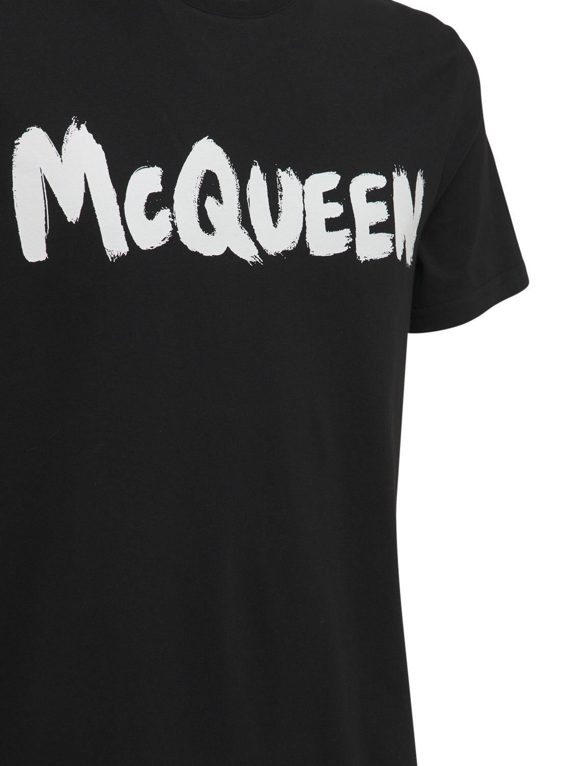 Shop Alexander Mcqueen Logo Printed Cotton Jersey T-shirt In Black