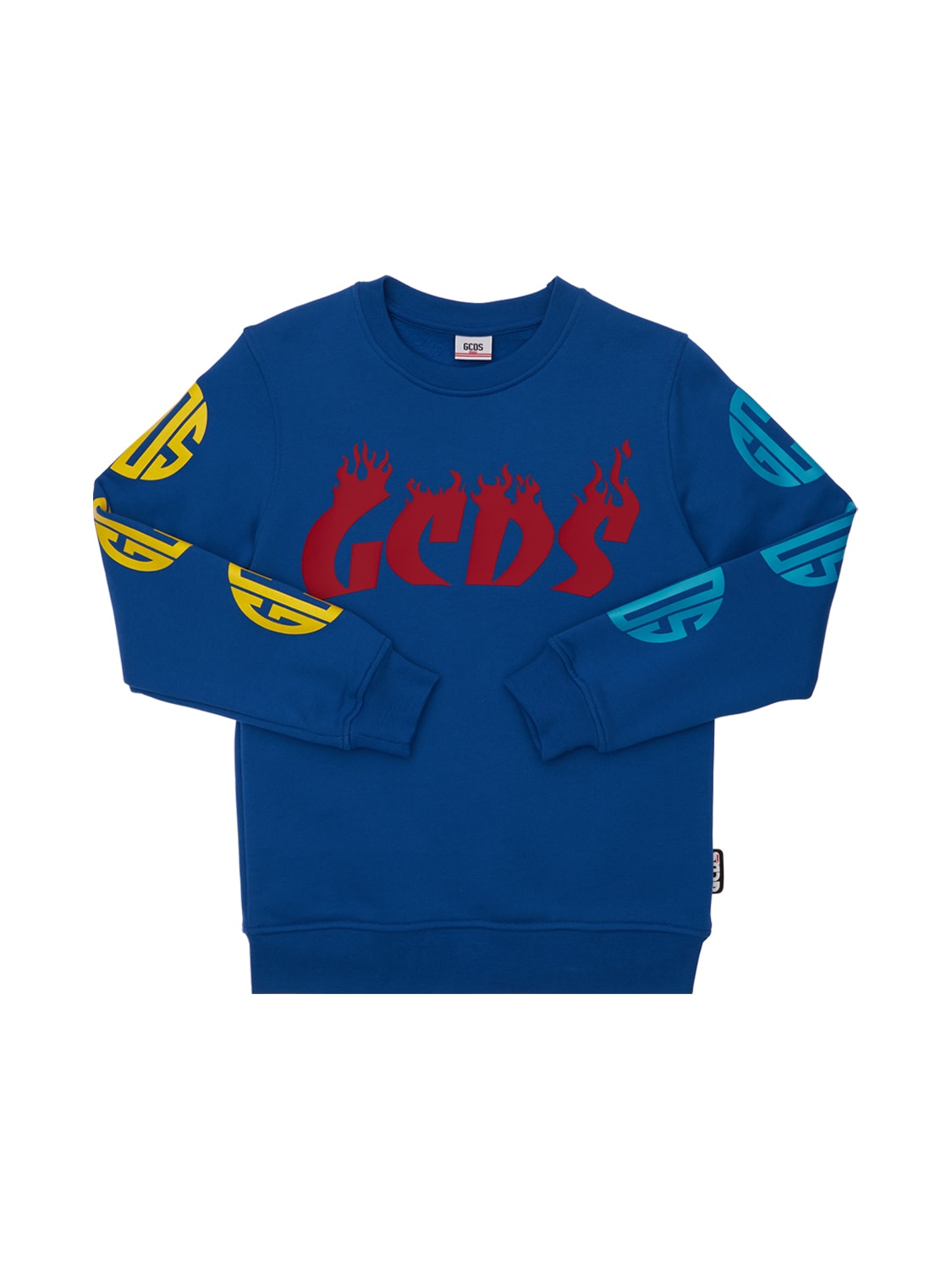 Gcds Kids' Rubberized Logo Cotton Sweatshirt In Royal Blue