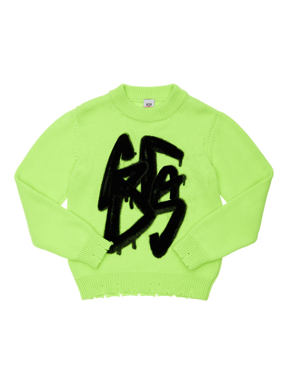 Gcds Kids' Flocked Logo Wool Blend Knit Sweater In Neon Yellow