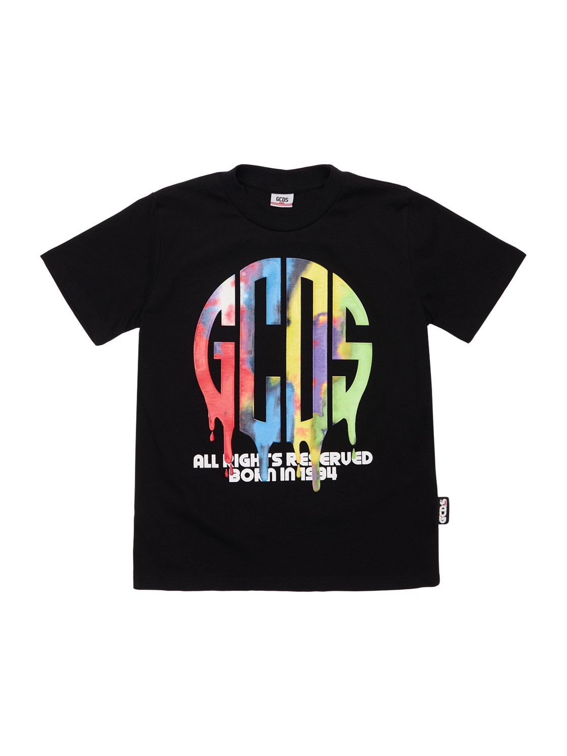 Gcds Kids' Rubberized Logo Cotton Jersey T-shirt In Black