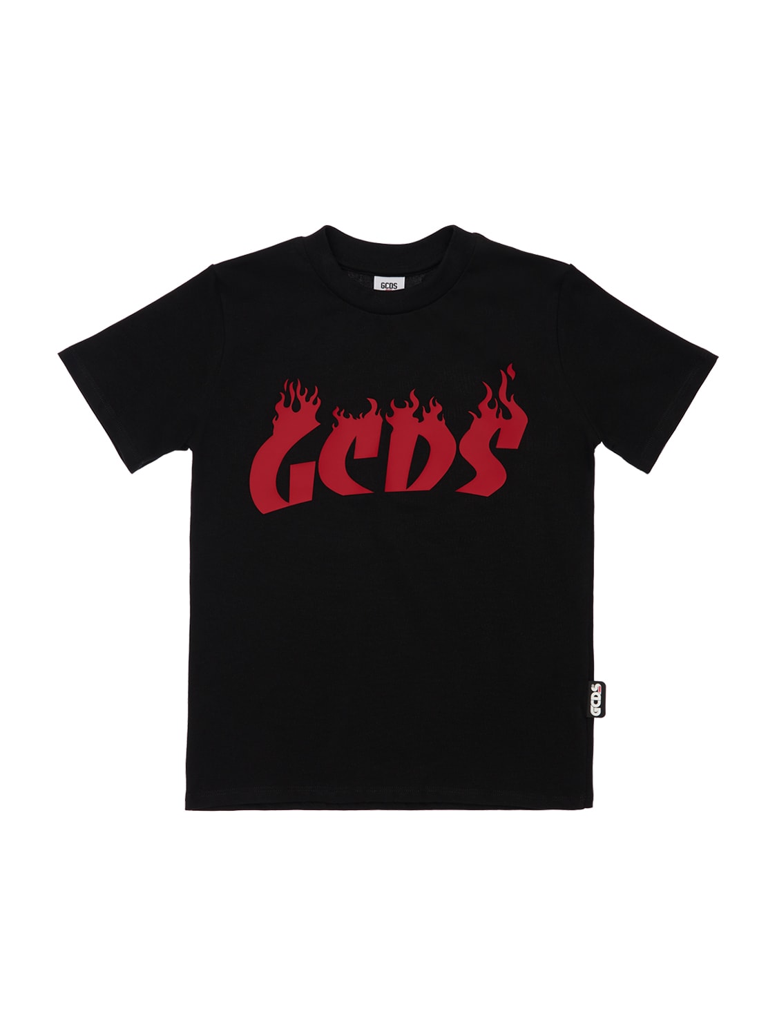 Gcds Kids' Rubberized Logo Cotton Jersey T-shirt In Black