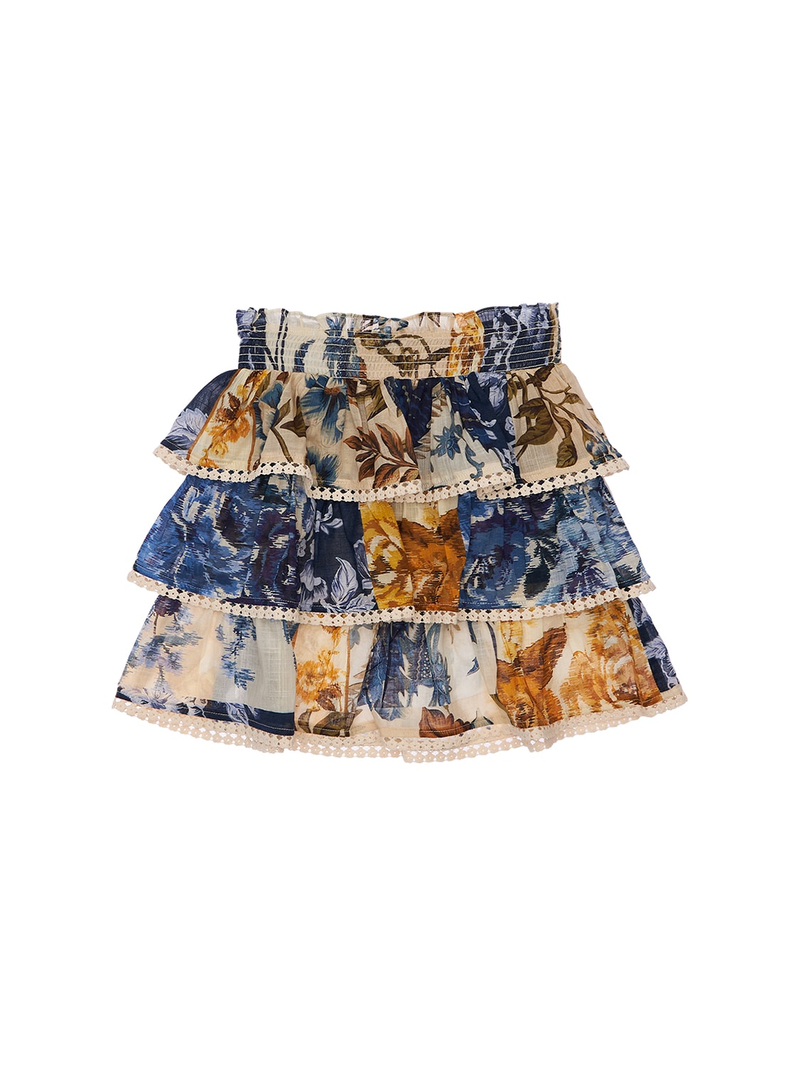 Zimmermann Kids' Flower Print Layered Cotton Skirt In Multicolor