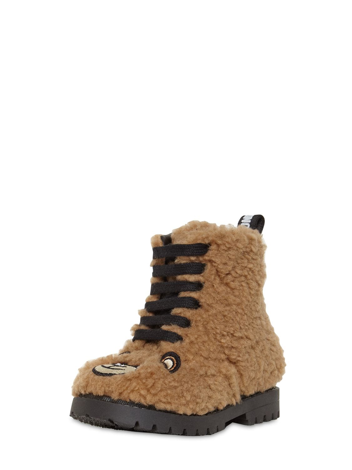 MOSCHINO EMBROIDERED BEAR PATCH TEDDY BOOTS,74I1W4005-VKFSIDE1