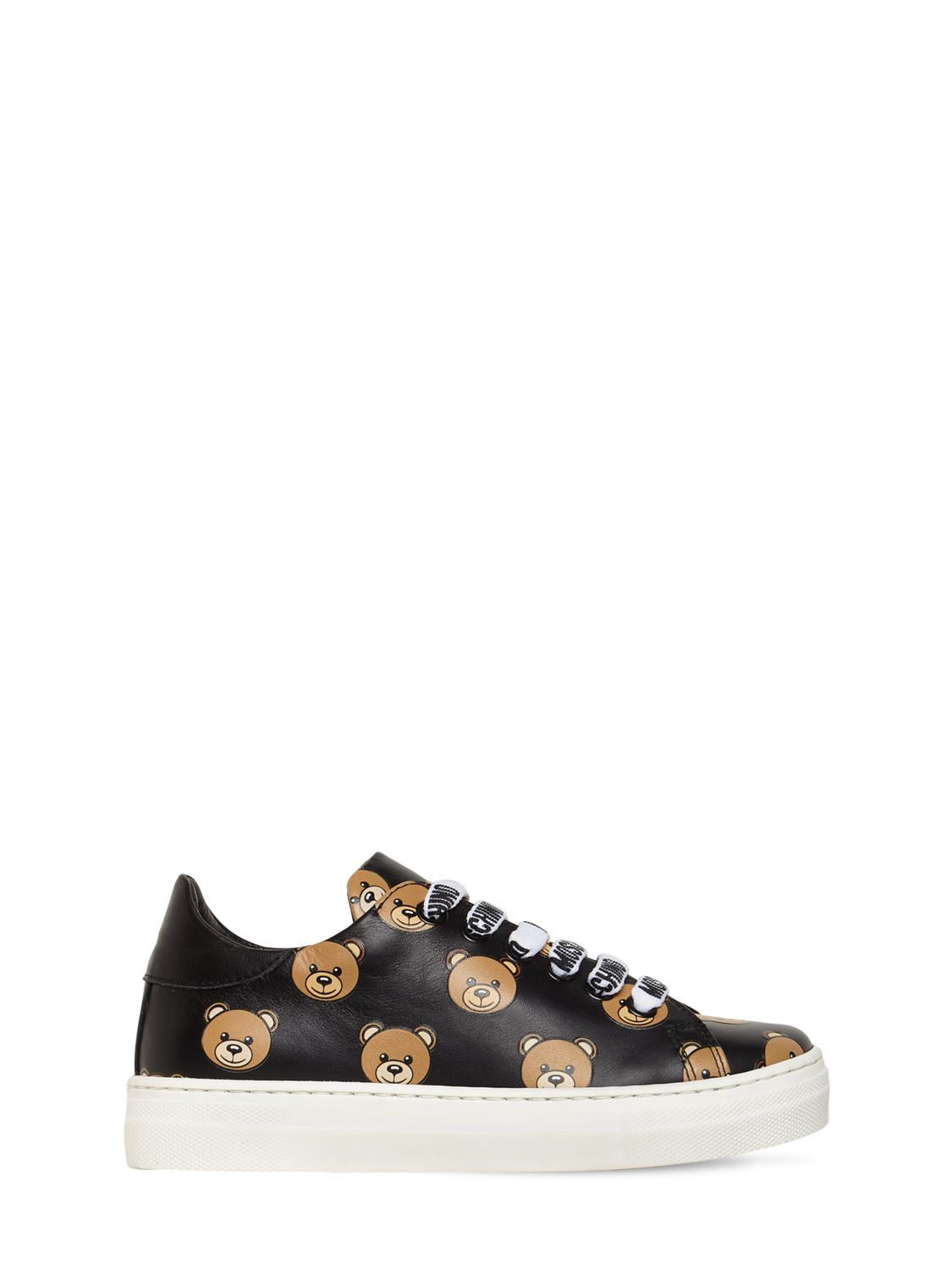 Moschino - All over bear lace-up leather sneakers - Black | Luisaviaroma