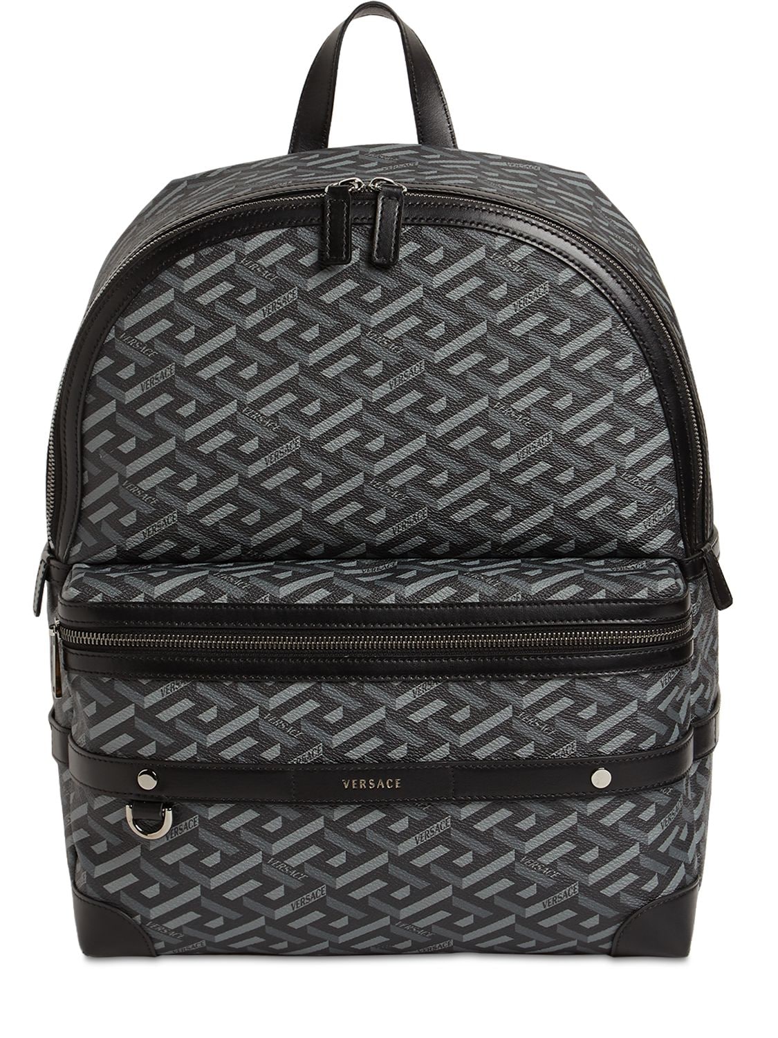 Versace Monogram Coated Canvas Backpack In Black,grey | ModeSens