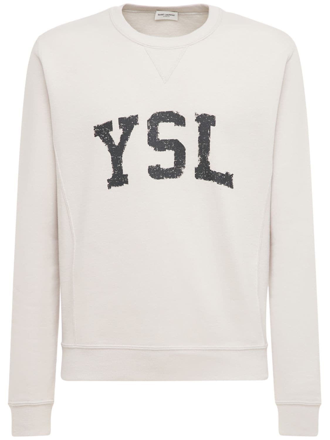 Shop Saint Laurent Logo Print Cotton Sweatshirt In White