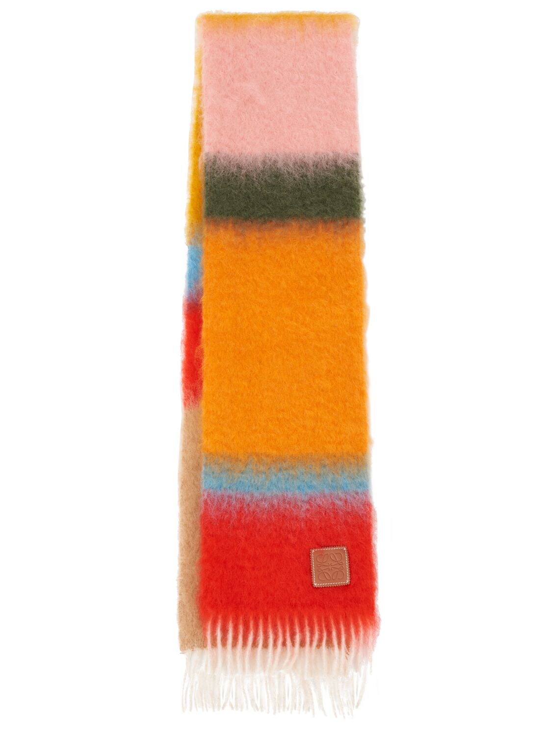 Leather-trimmed Fringed Striped Mohair-blend Scarf In Pink Multi