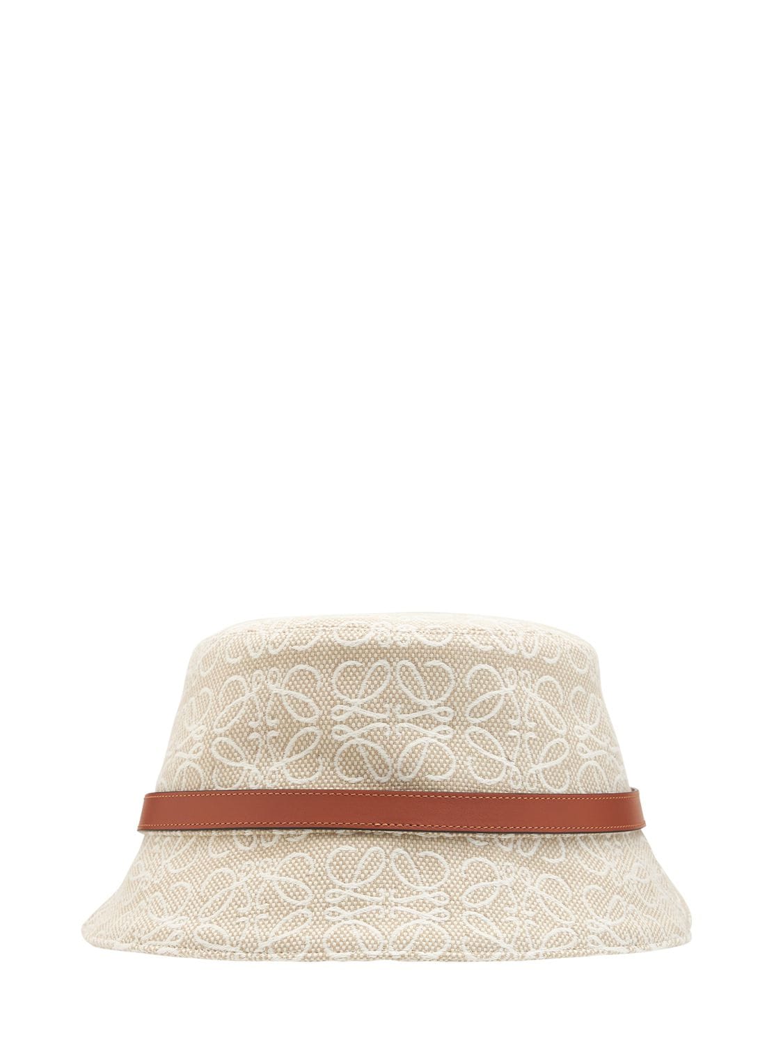 LOEWE ANAGRAM COTTON & LEATHER BUCKET HAT,74I3E8070-MJYXNA2