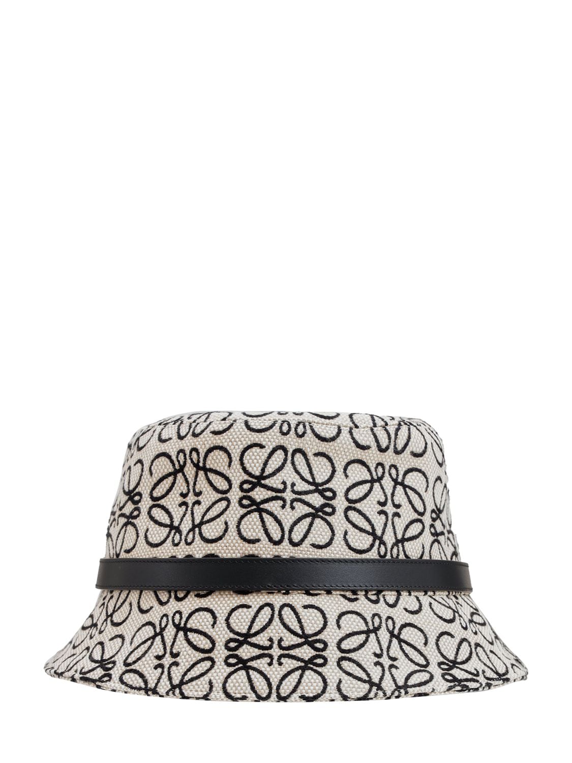 Loewe Anagram Cotton & Leather Bucket Hat In Ecru,black