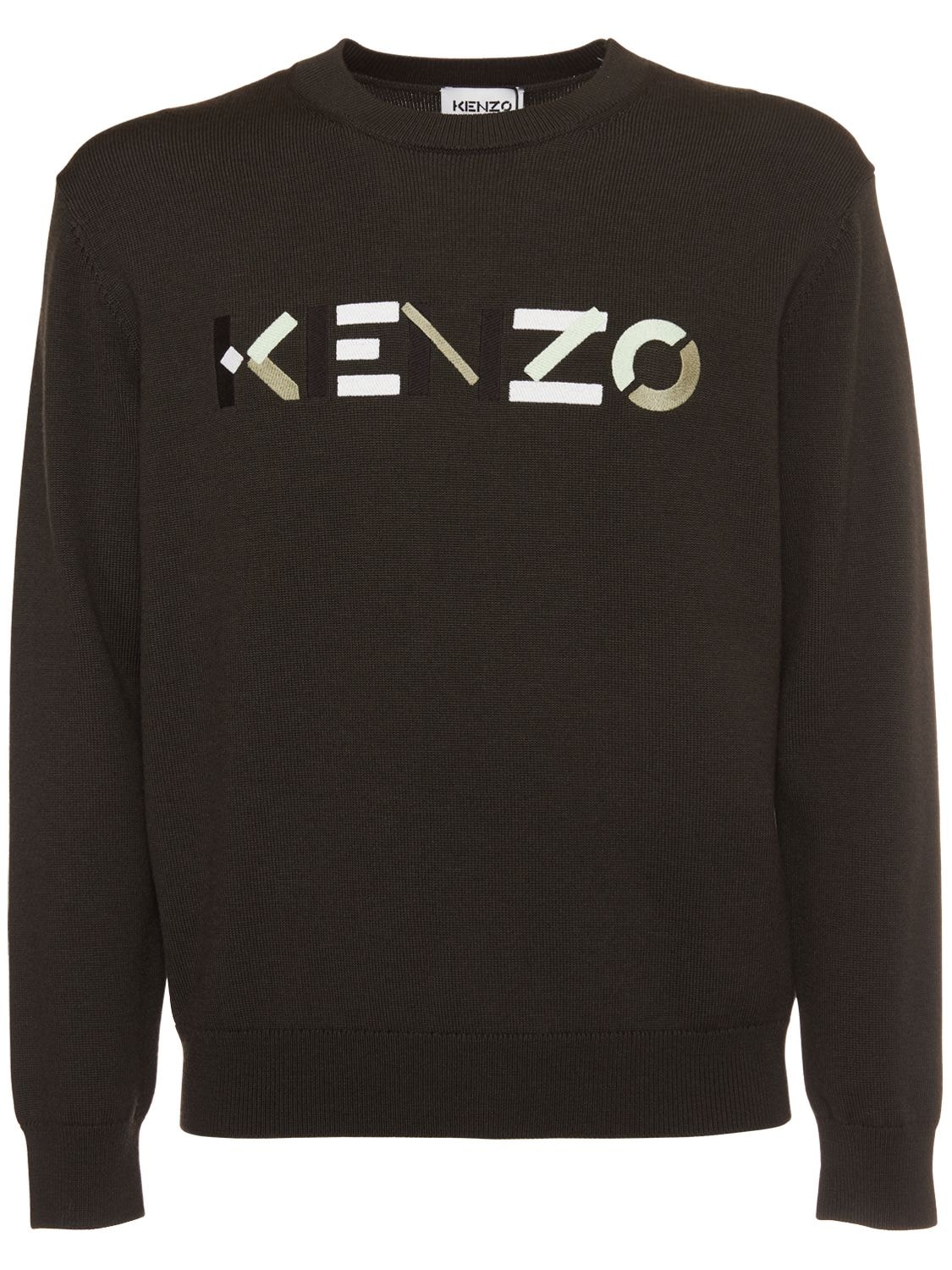 KENZO - Logo embroidery wool knit sweater - Stone Grey | Luisaviaroma