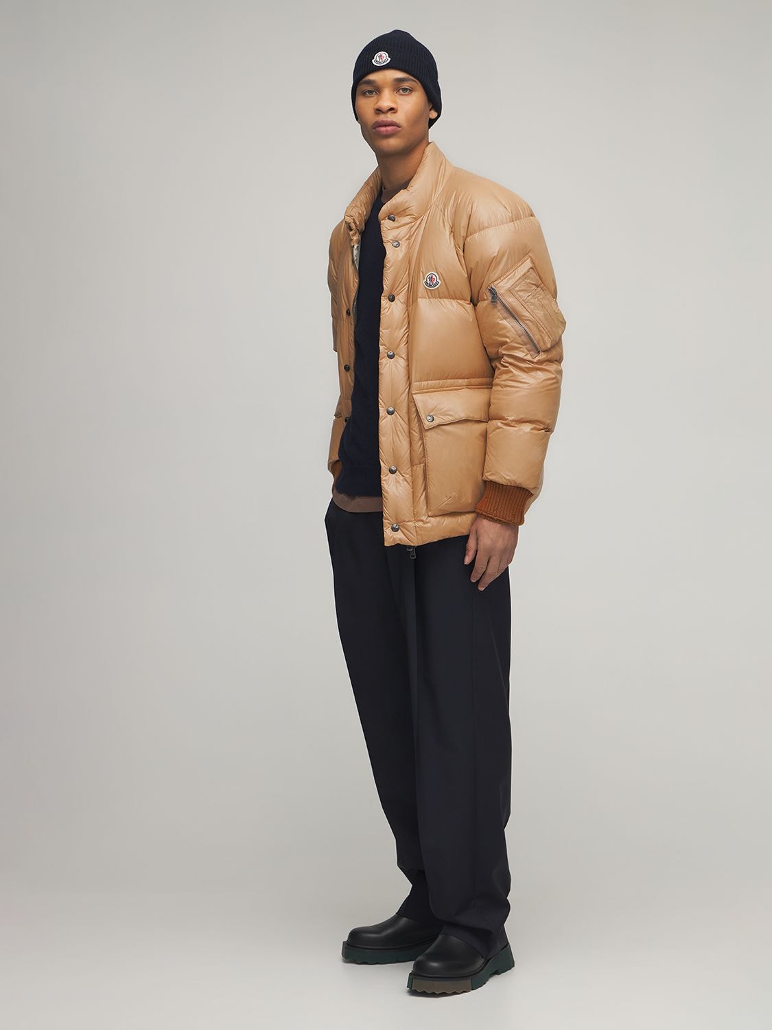 Moncler Martineau Light Shiny Nylon Down Jacket In Cognac