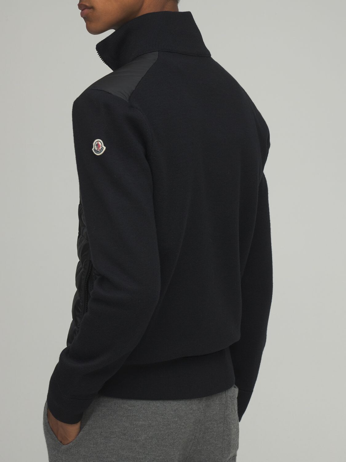 Shop Moncler Wool Blend Tricot Down Jacket In Black