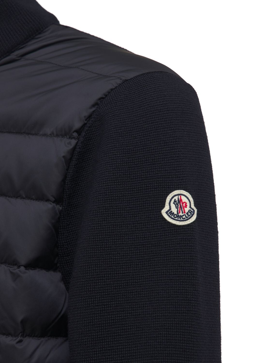 Shop Moncler Wool Blend Tricot Down Jacket In Navy
