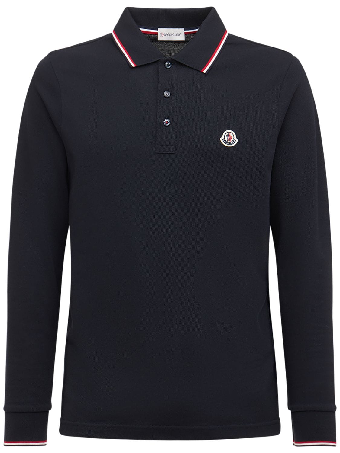 Moncler Long-sleeve Cotton Polo Shirt In Navy