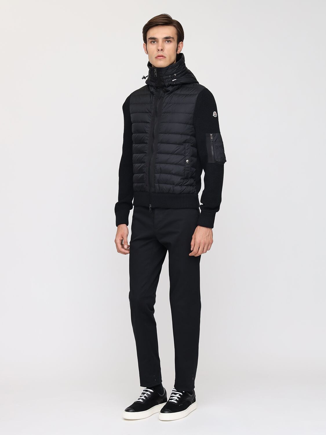 Moncler Quilted Nylon And Wool-blend Knit Cardigan In Black | ModeSens
