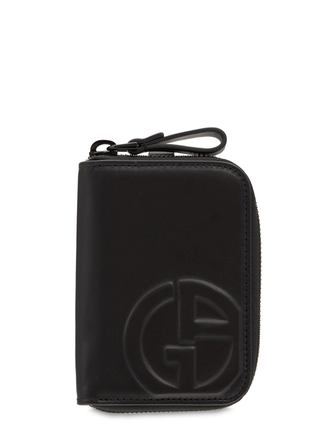 Giorgio Armani Logo Leather Zip Wallet In Black