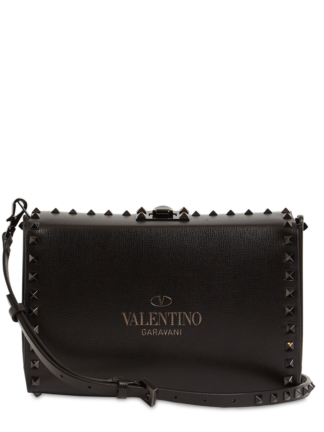 Shop Valentino Ruthenio Studs Leather Pouch In Black