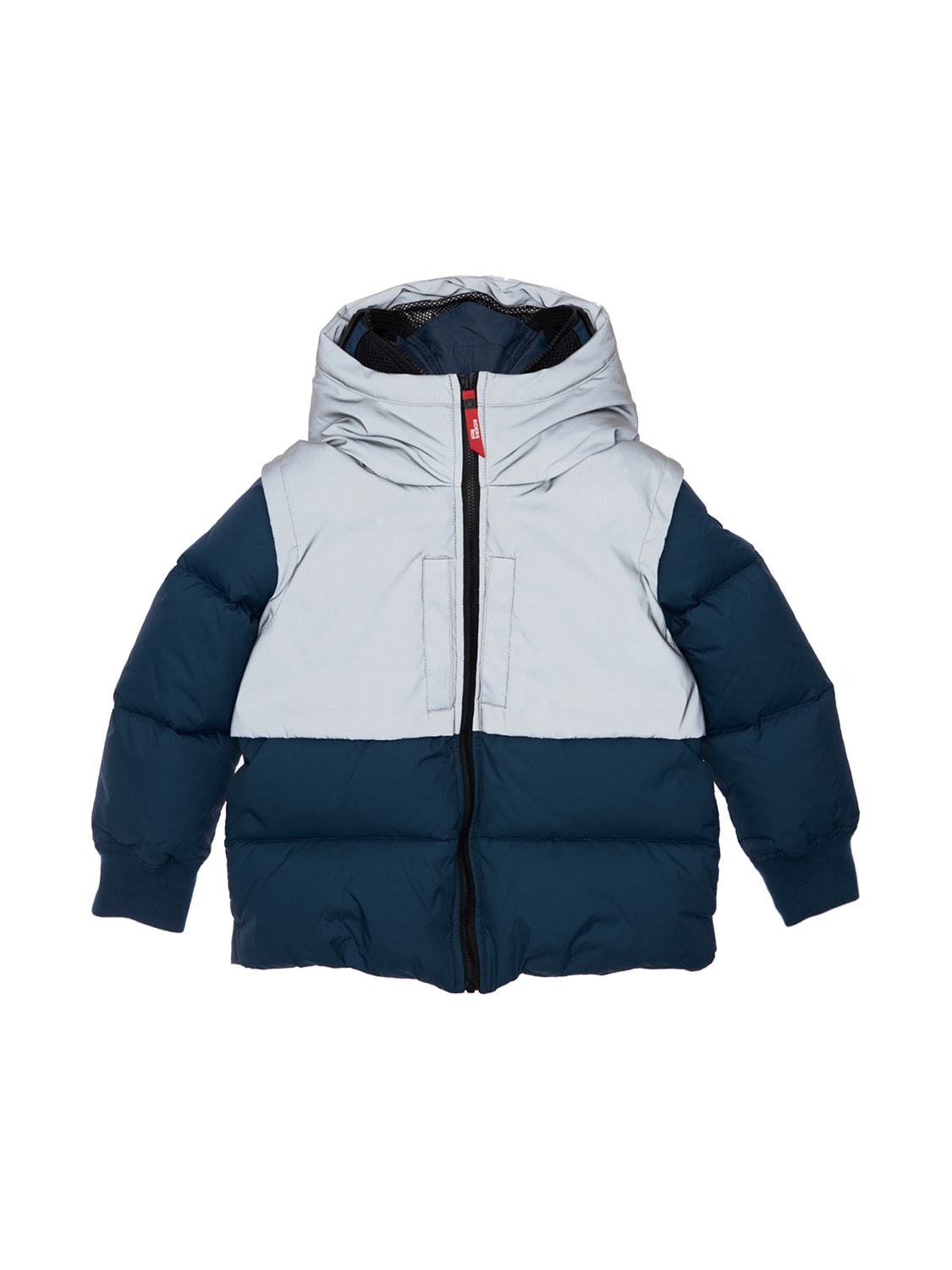 Ai Riders On The Storm Kids' Reflective Nylon Down Jacket In Silver,blue