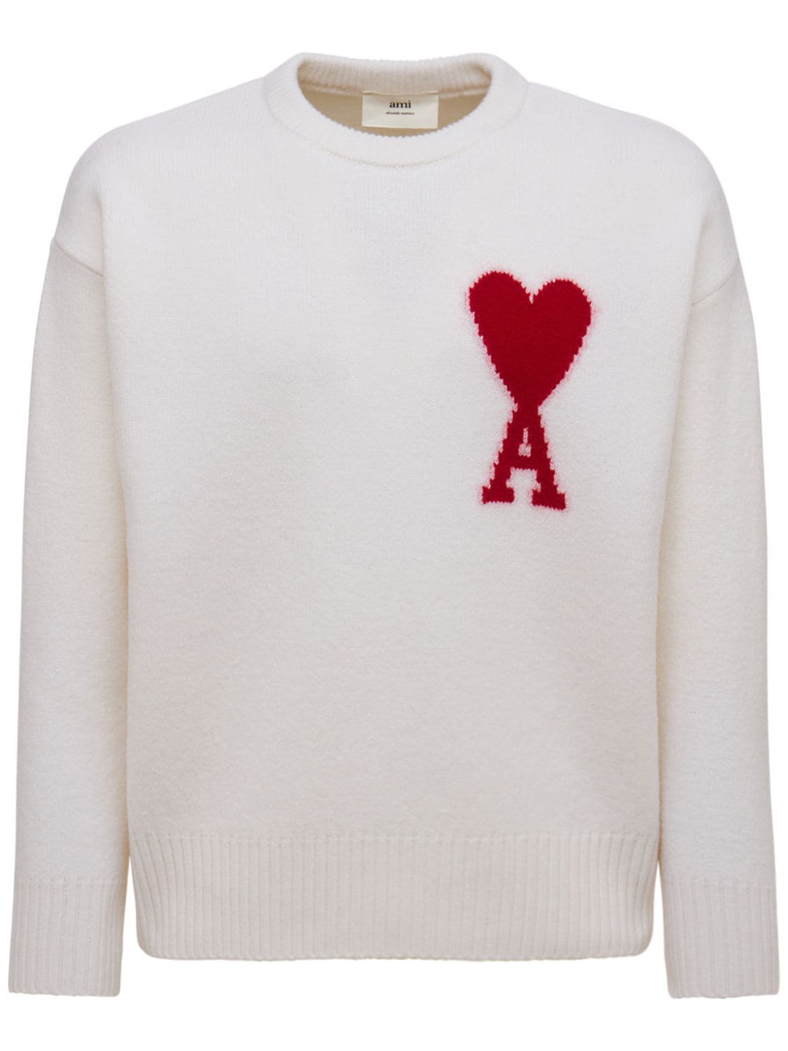 Ami Alexandre Mattiussi Logo Intarsia Over Wool Knit Sweater In White