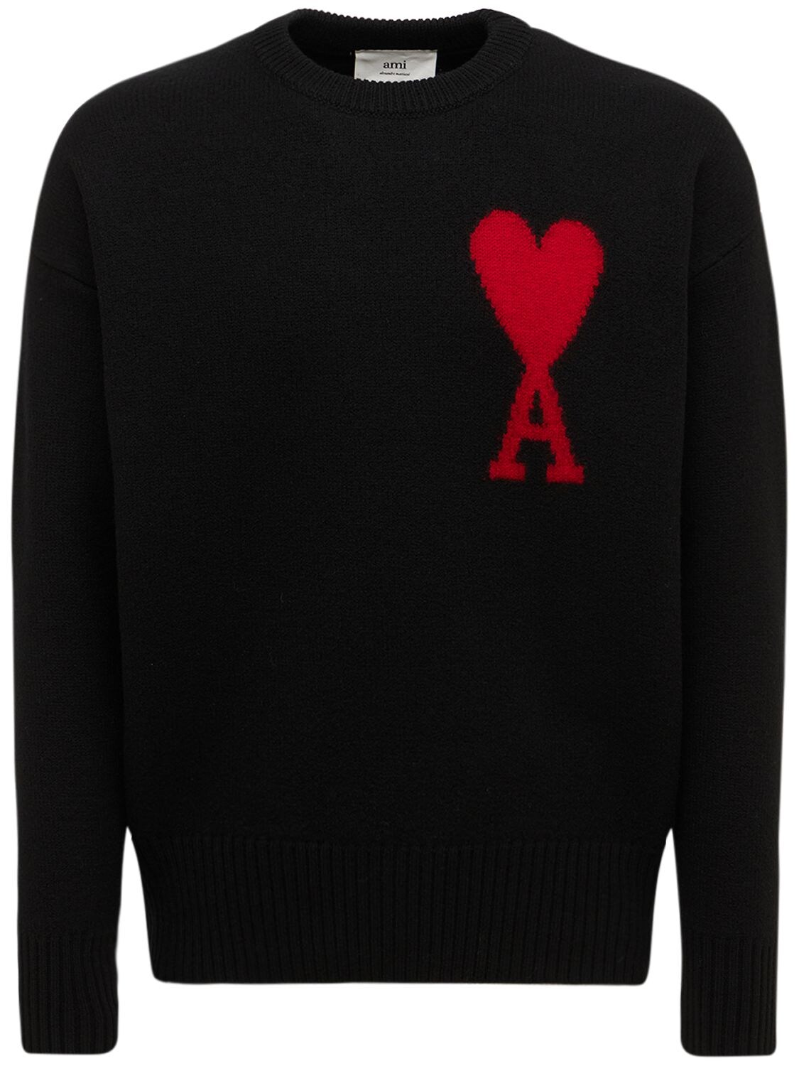 Ami Alexandre Mattiussi Logo Intarsia Over Wool Knit Sweater In Schwarz
