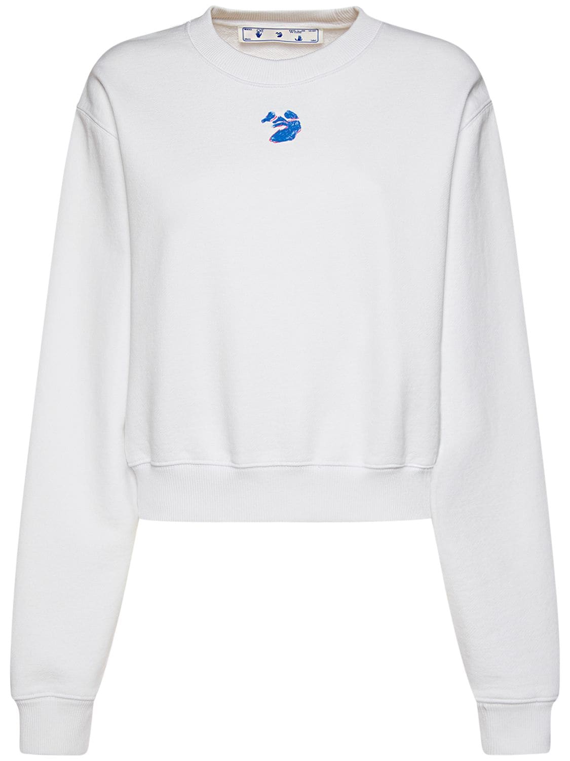 Shop Off-white Pen Logo Crop Jersey Crewneck Sweatshirt In Weiss