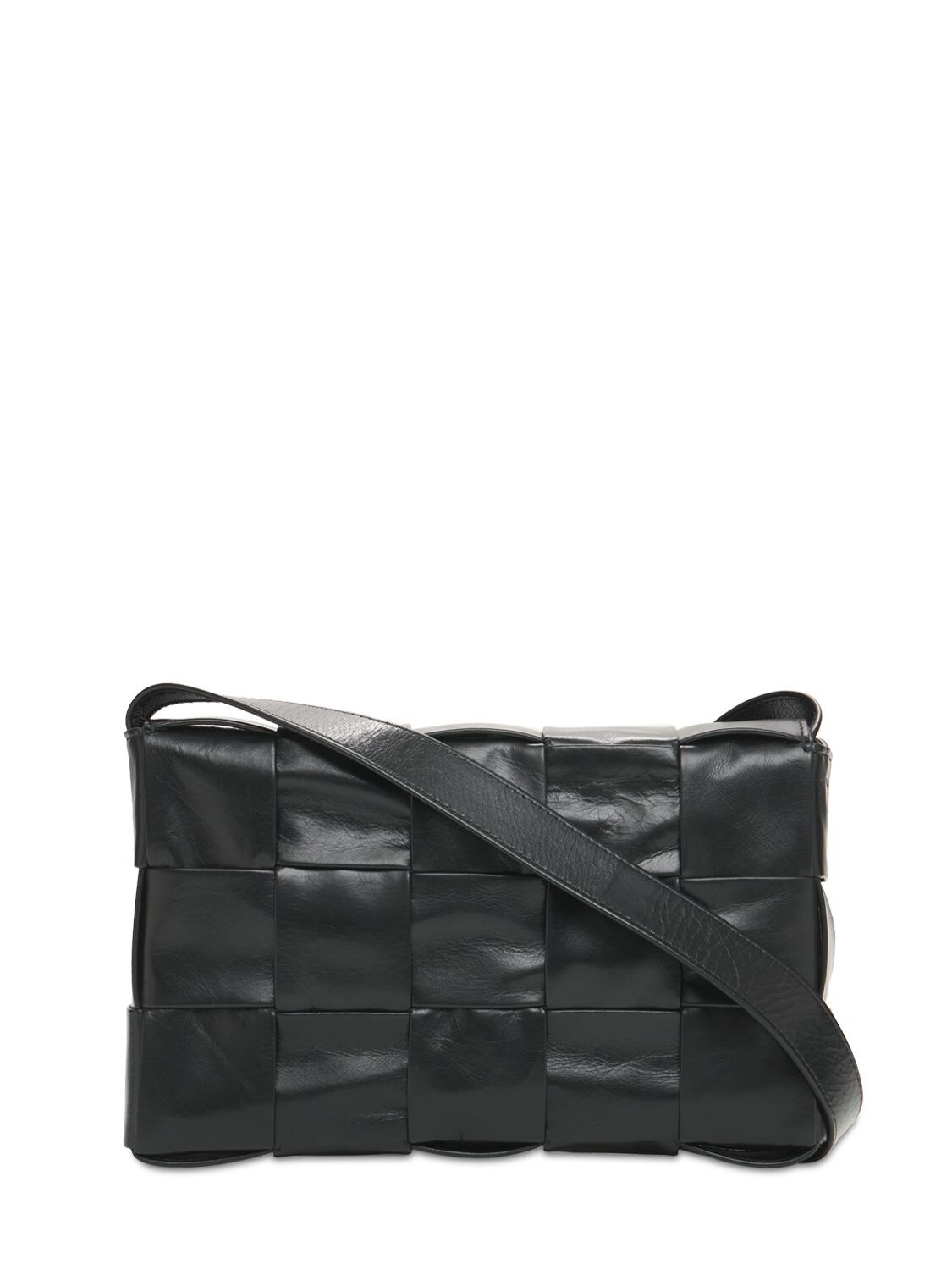 Shop Bottega Veneta Intreccio Leather Crossbody Bag In Black