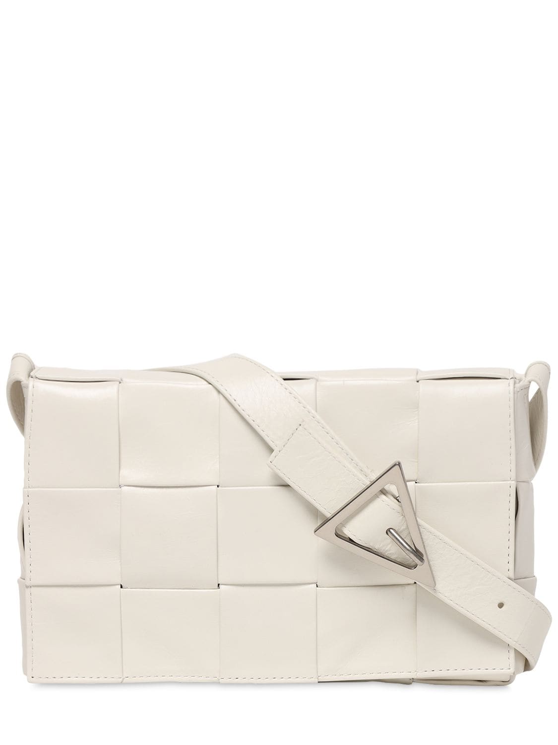 Bottega Veneta Intreccio Leather Crossbody Bag In White