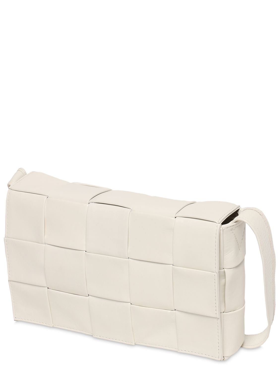 Shop Bottega Veneta Intreccio Leather Crossbody Bag In White