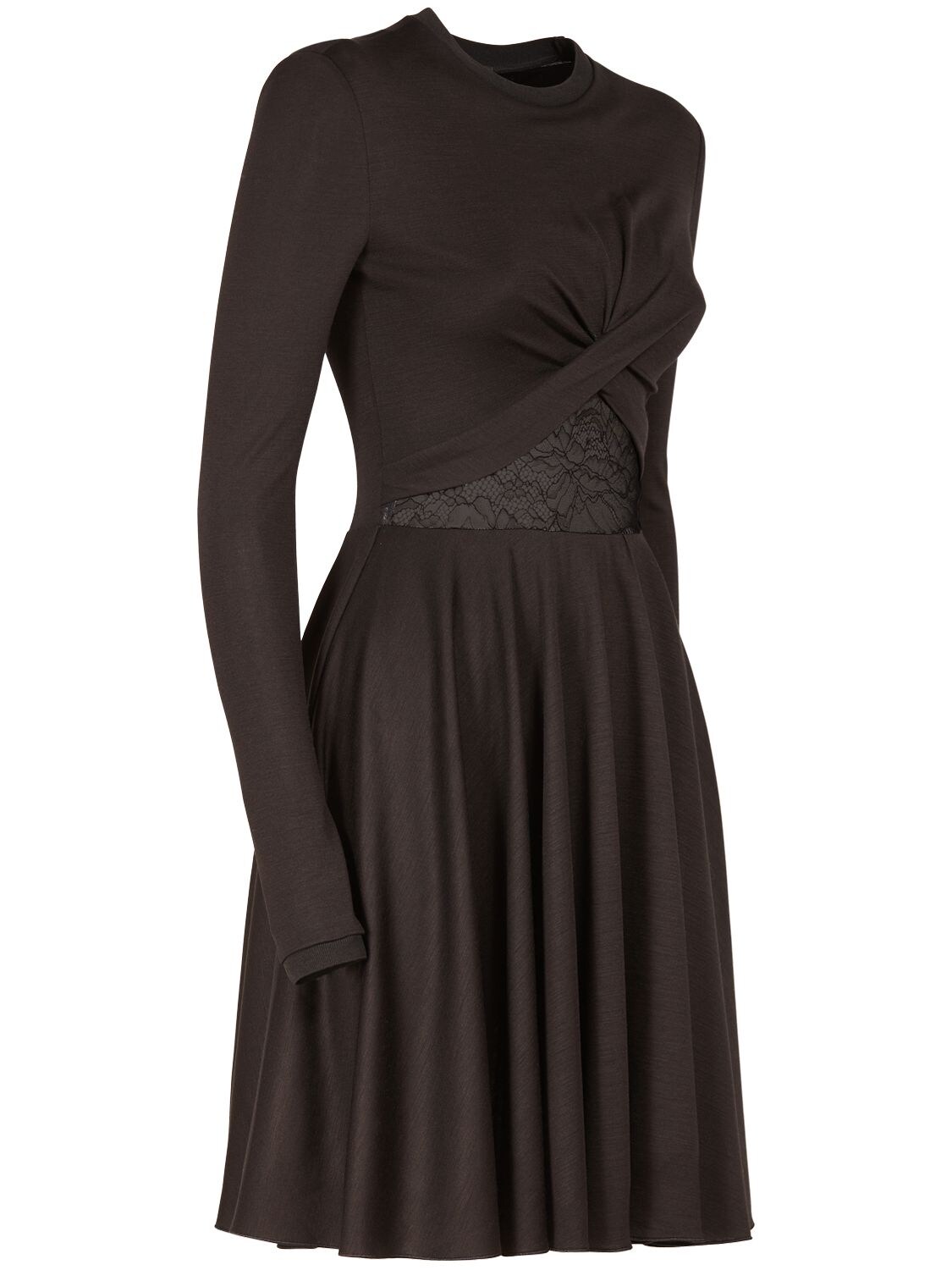 Giambattista Valli Wool Blend Jersey Mini Dress W/ Lace In Black