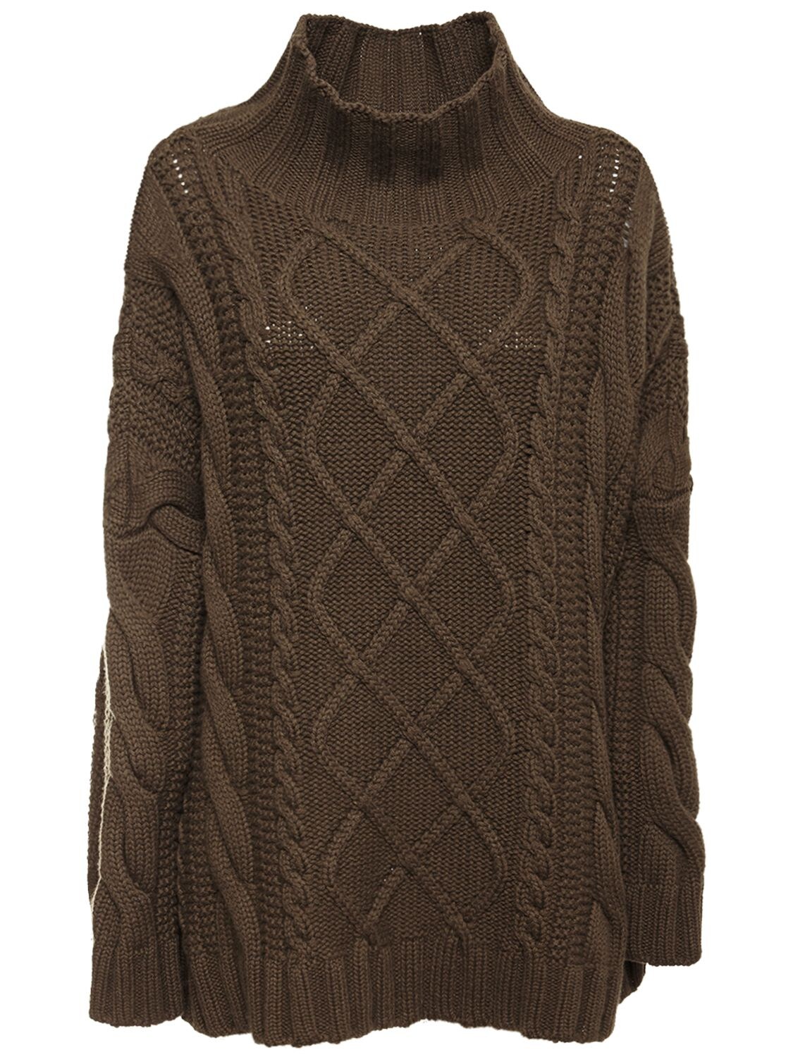 Max Mara Wool & Cashmere Knit Cable Over Sweater In Military Green ...