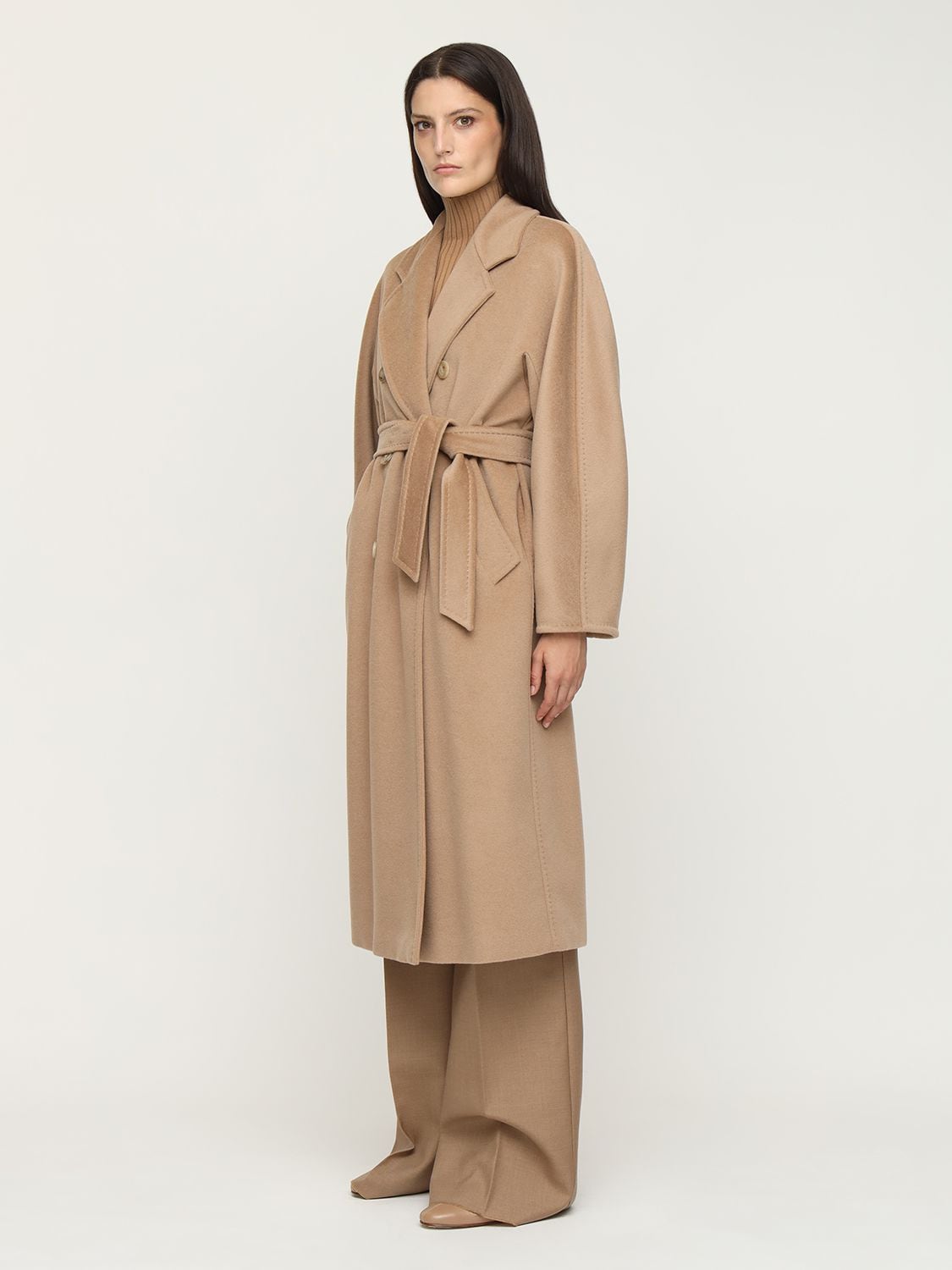 Shop Max Mara Madame Double Breasted Wool Long Coat In Camel