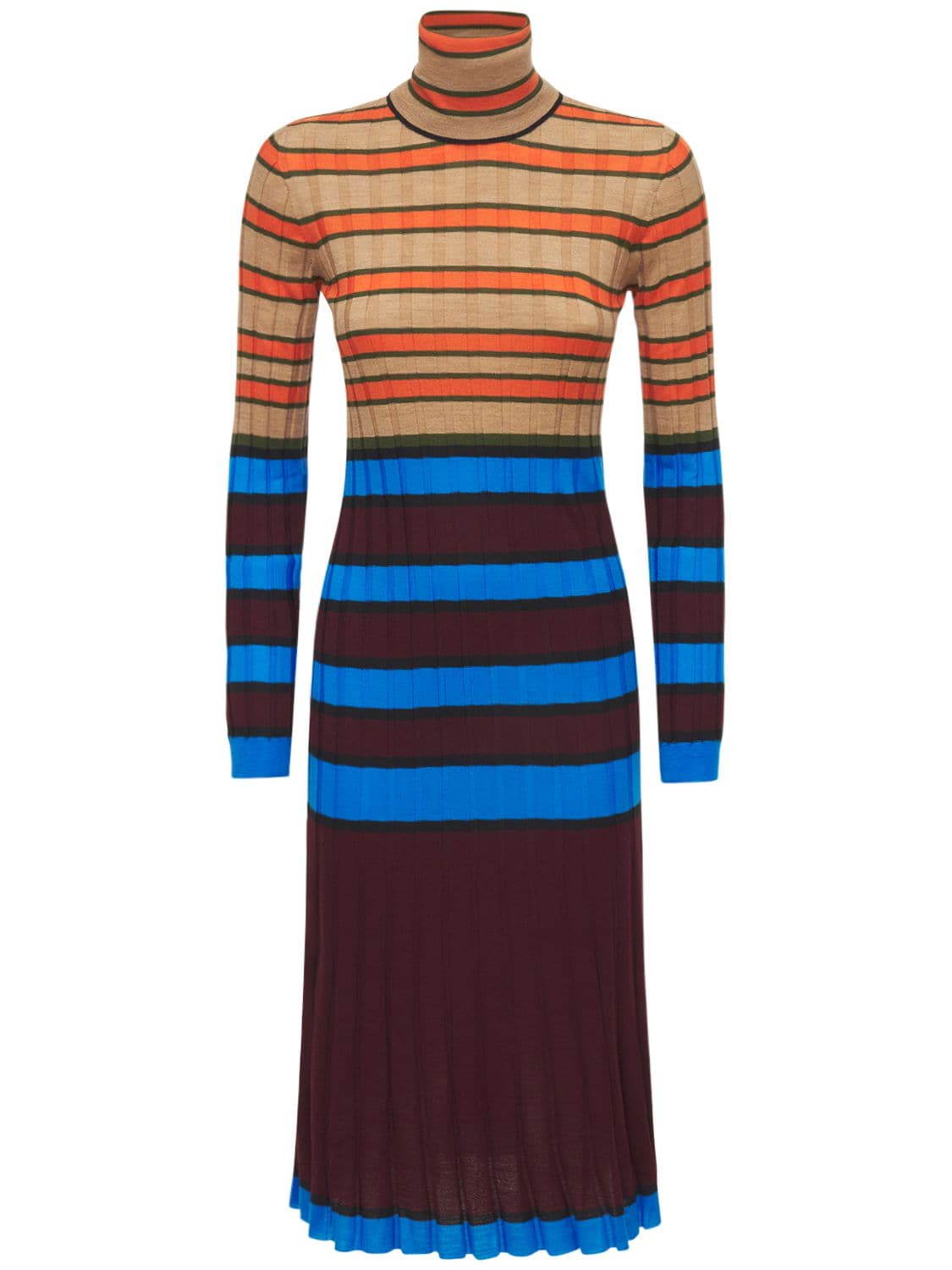 Stripped Wool Knit Turtleneck Dress