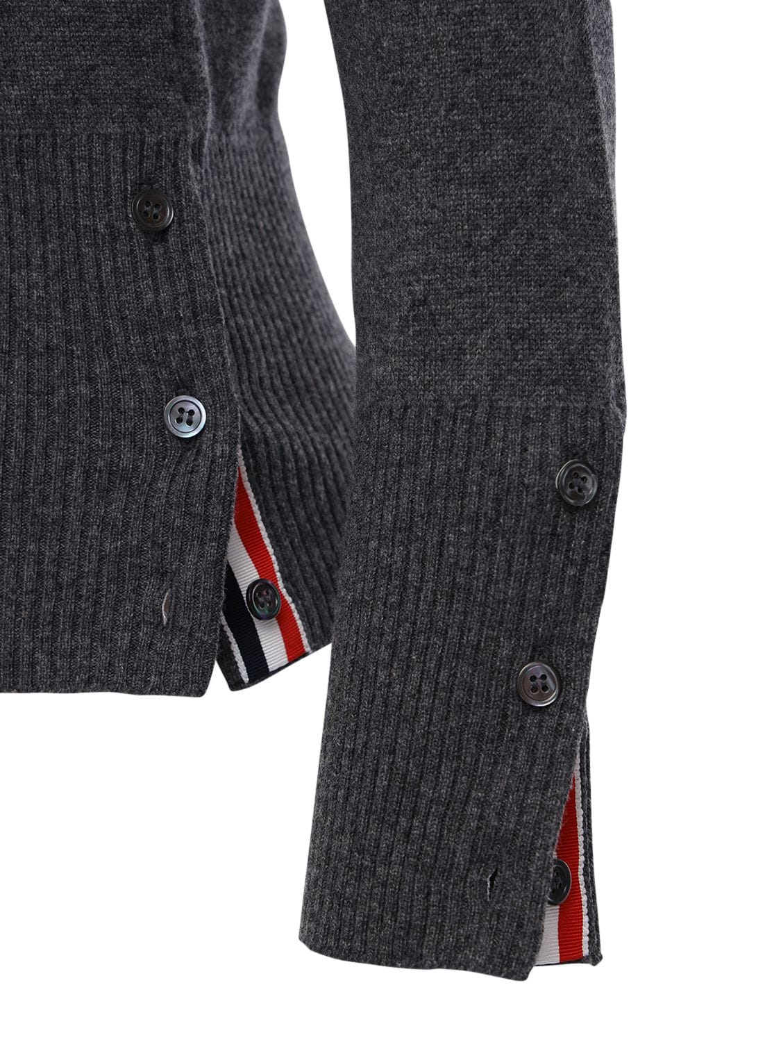 Shop Thom Browne Intarsia Stripes Cashmere Knit Cardigan In Dark Grey