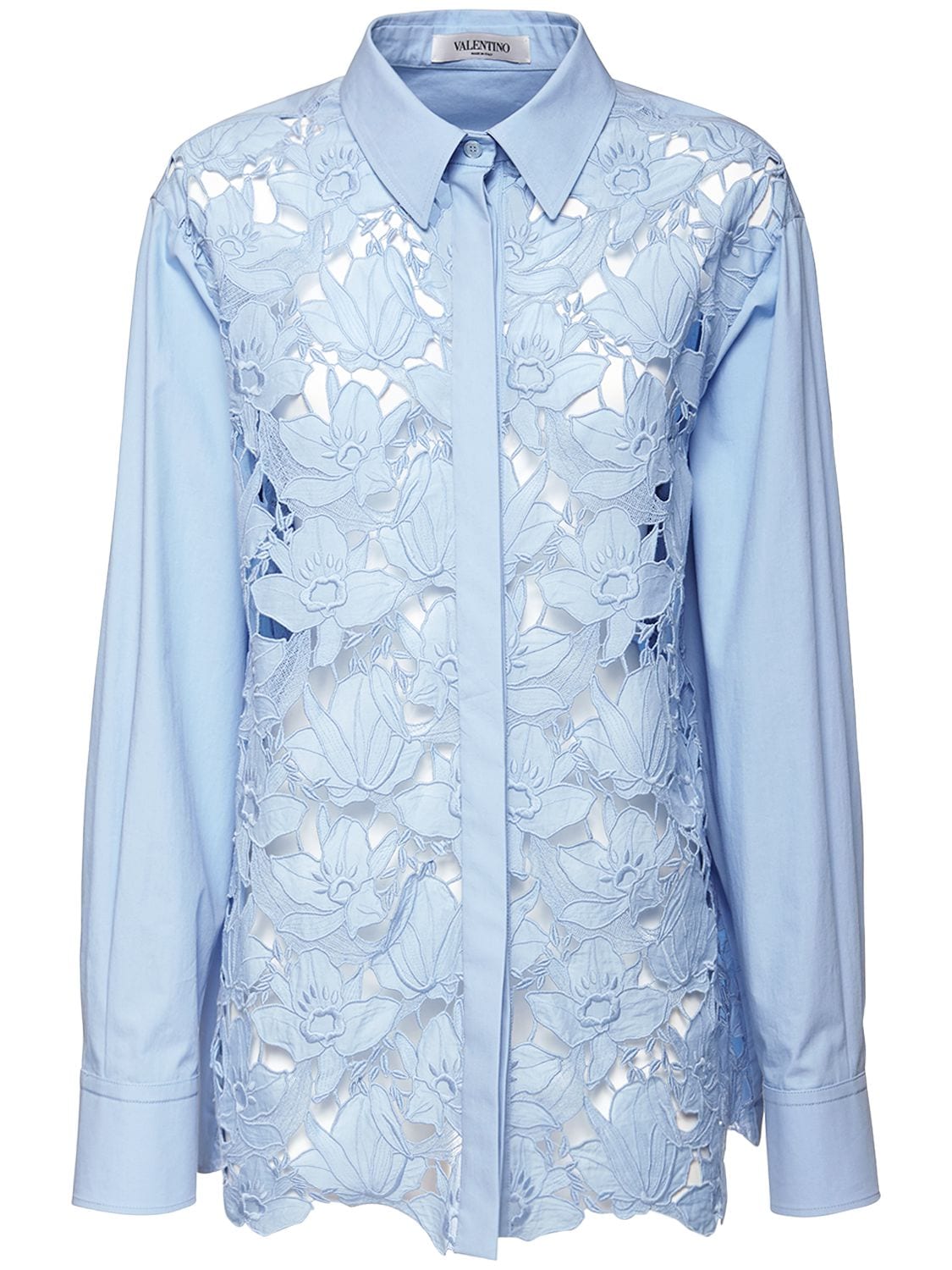 VALENTINO COTTON POPLIN SHIRT W/ LACE DETAILS,74I52O001-VZAY0