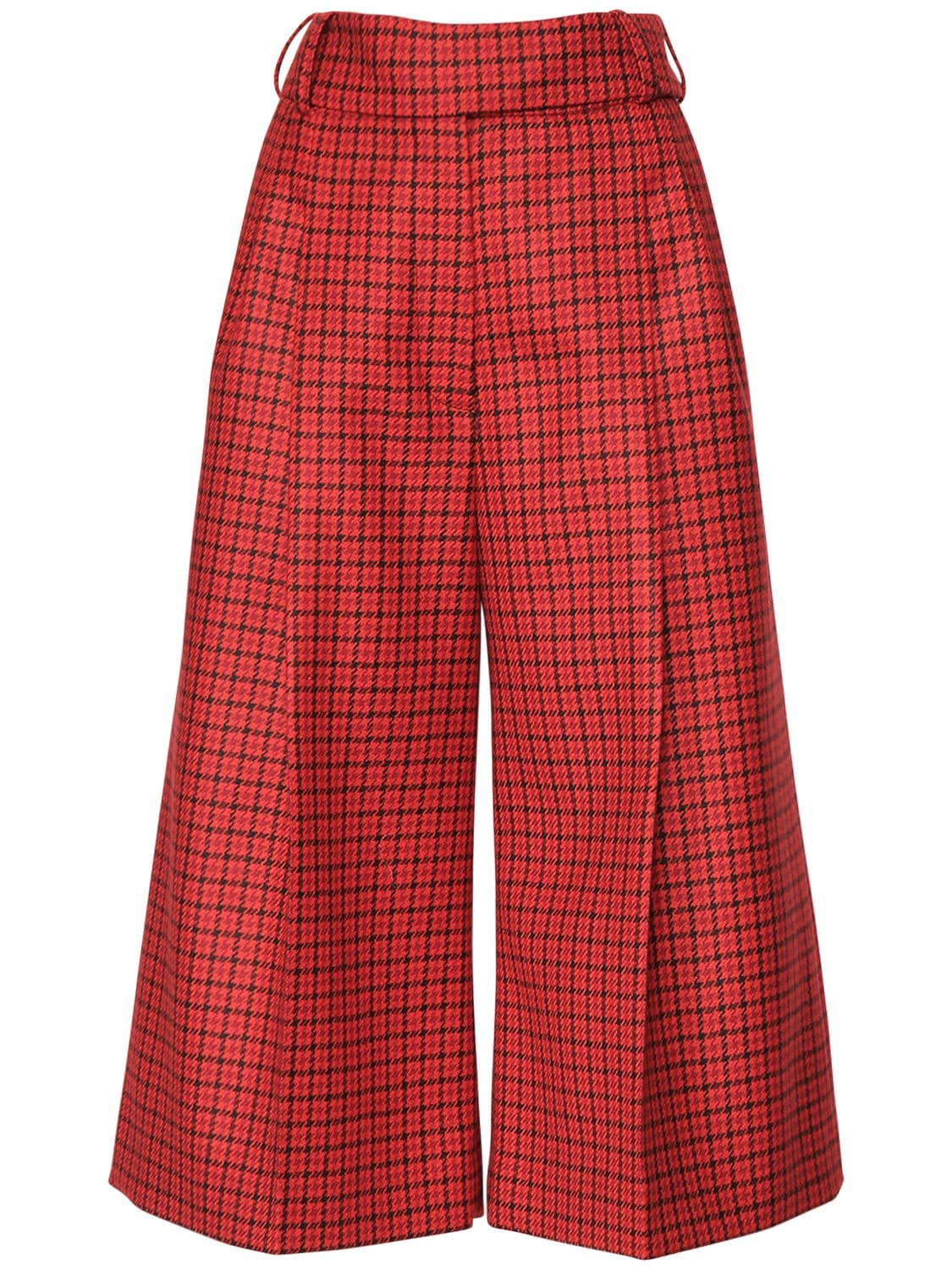 Cropped Check Wool Pants