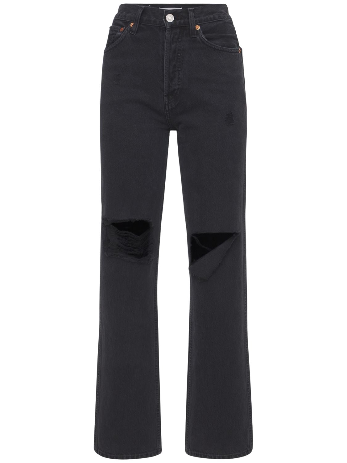 Shop Re/done 90s High-rise Loose Denim Jeans W/ Rips In Black