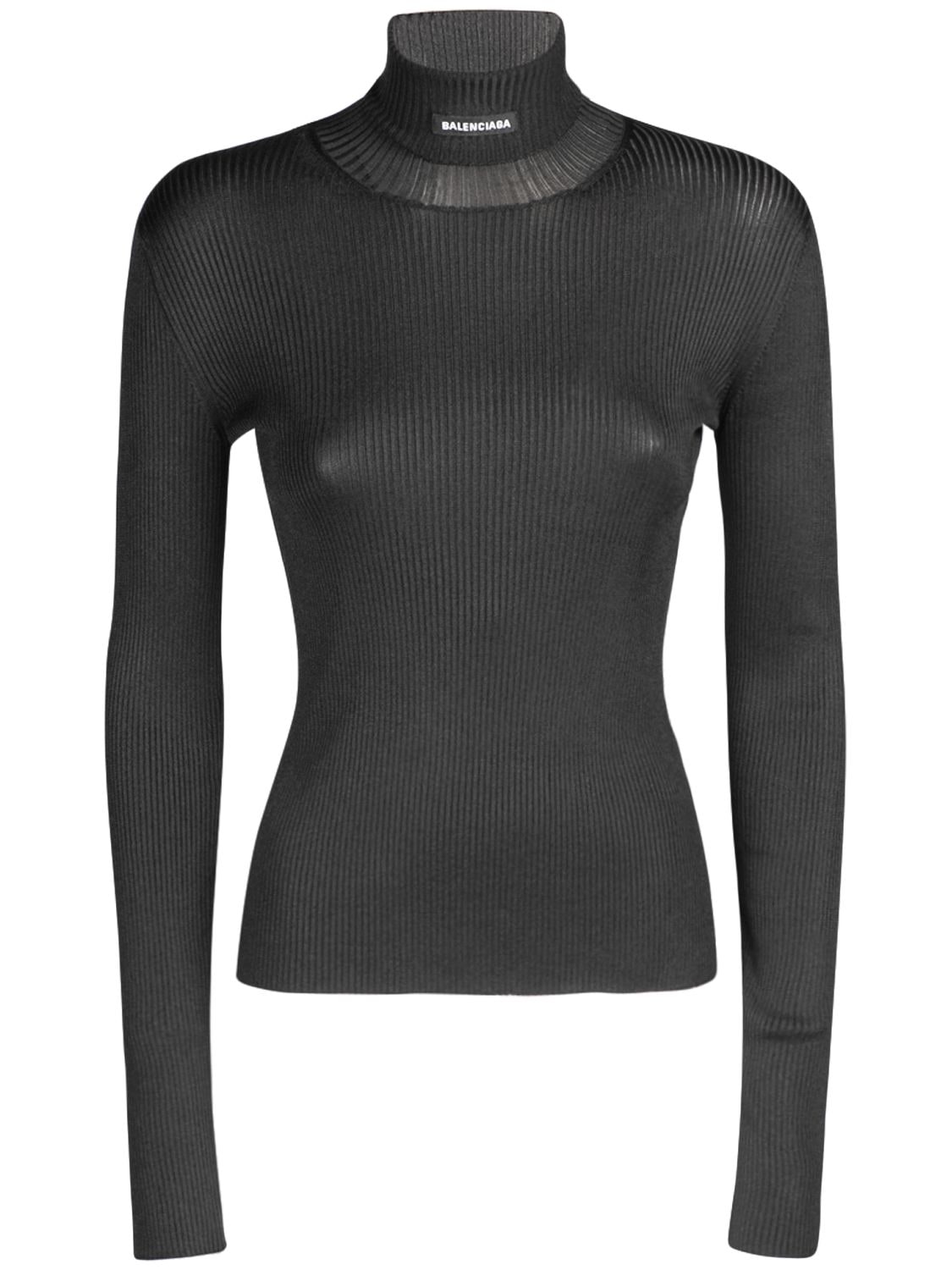 Ribbed Knit Tech Turtleneck Sweater