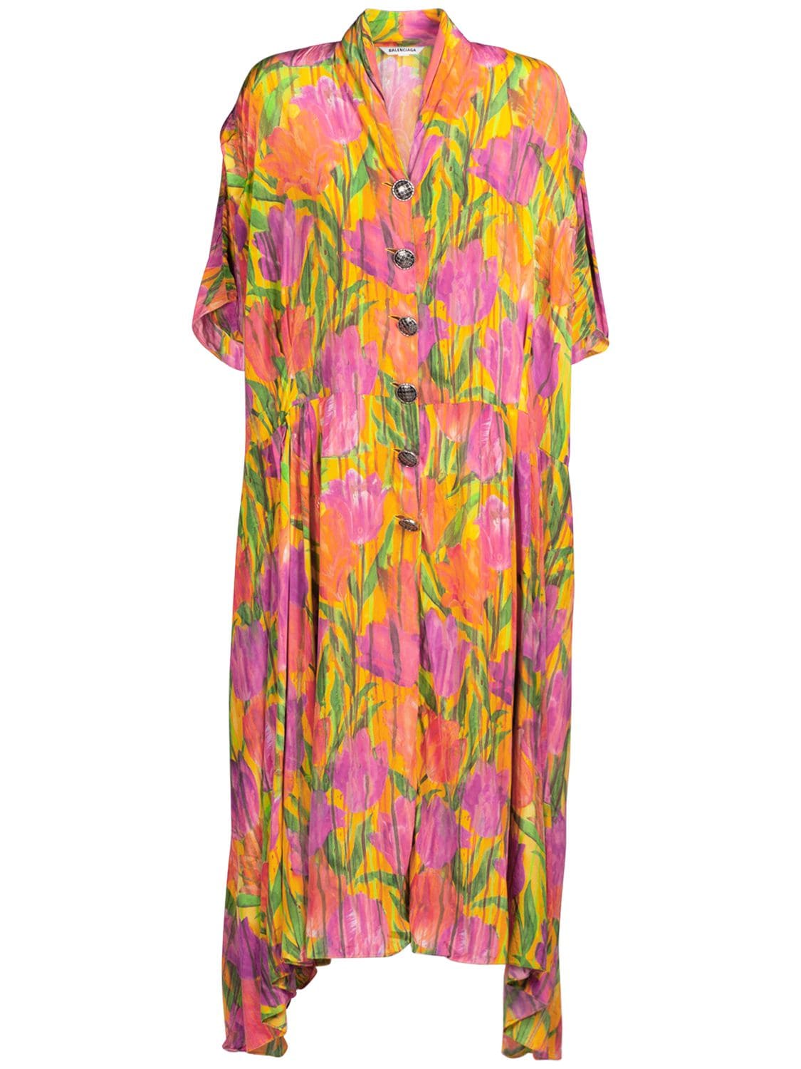 BALENCIAGA OVERSIZED TULIP PRINT SILK CREPE DRESS,74I5CI028-NZA5MA2